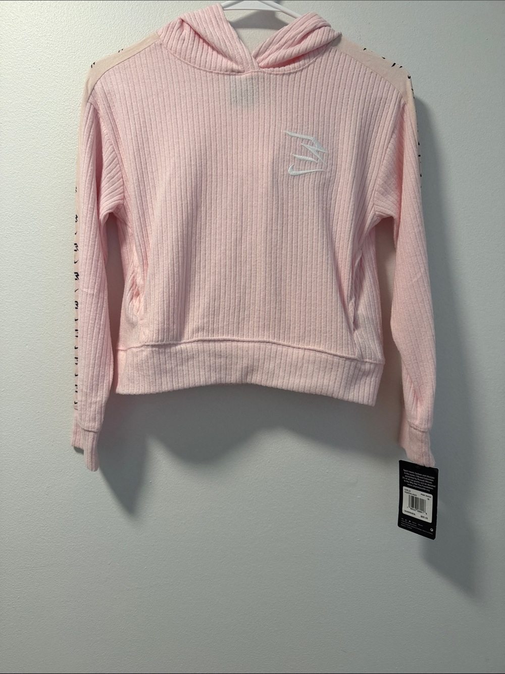 Gymshark Girls' Pale Pink Ribbed Cropped Hoodie Size M